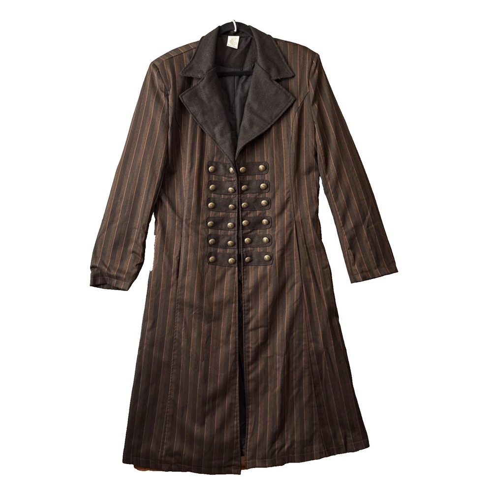 Spirit Halloween Steampunk Trench Coat Jacket L Pinstripe Goth Victorian Cosplay
